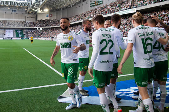 Hammarbys Mohanad Jeahze jublar efter 1-0 av Abdelrahman Saidi