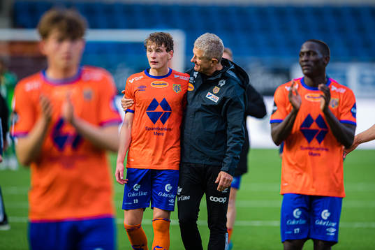 Isak Dybvik Määttä of Aalesund and Lars Arne Nilsen, head coach of Aalesund,