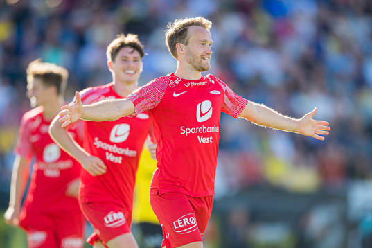 Bård Finne of Brann celebrates after scoring the 0-3 goal