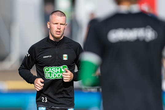 Varbergs Anton Liljenbäck före fotbollsmatchen i Allsvenskan mellan Varberg och Helsingborg den 18 juli 2022 i Varberg. 