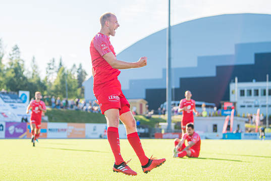 Vegard Leikvoll Moberg of Brann celebrates after scoring the 0-5 goal