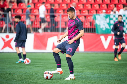 Matej Chalus of Malmö FF ahead of the UEFA Champions League qualifying match between FK Zalgiris and Malmö FF on July 19, 2022 in Vilnius. 