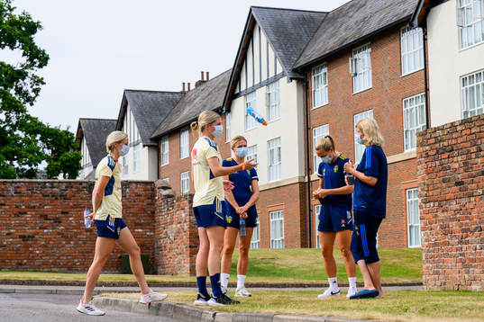 Amanda Ilestedt, Olivia Schough, Fridolina Rolfö and Magdalena Eriksson of the Swedish women's national football team at a press event