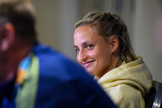 Nathalie Björn of the Swedish women's national football team at a press conference
