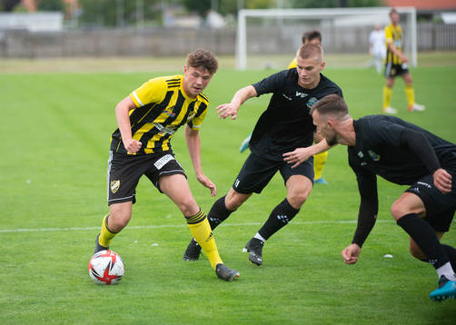 IFK Hässleholms Max Nilsson i träningsmatchen mellan IFK Hässleholm och Lunds BK i Åhus 23 juli 2022.