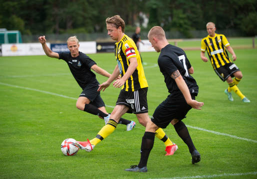 IFK Hässleholms Robin Strömberg i träningsmatchen mellan IFK Hässleholm och Lunds BK i Åhus 23 juli 2022.

