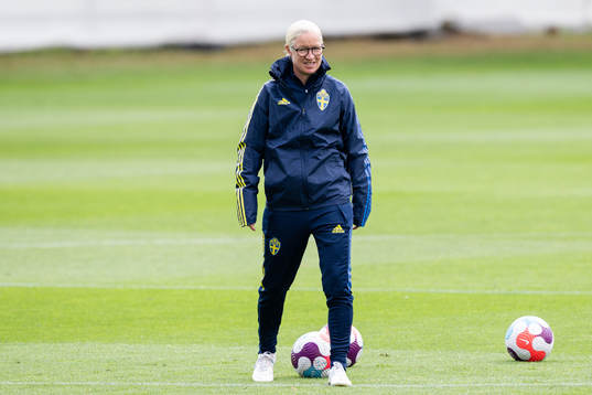 Assistant coach Victoria Sandell of the Swedish women's national football team at a training session