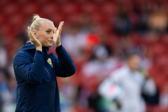 Stina Blackstenius of Sweden ahead of the UEFA Women's Euro 2022 semifinal match between England and Sweden on July 26, 2022 in Sheffield. 