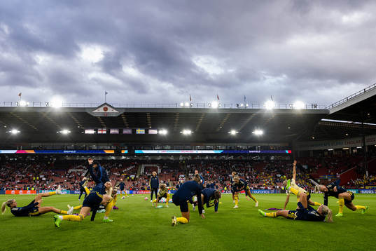 Players of Sweden ahead of the UEFA Women's Euro 2022 semifinal match between England and Sweden on July 26, 2022 in Sheffield. 