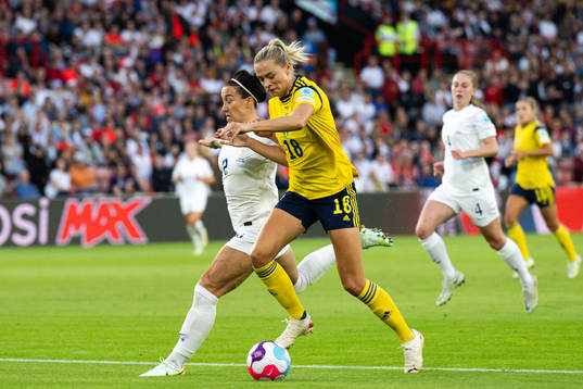Lucy Bronze of England and Fridolina Rolfö of Sweden