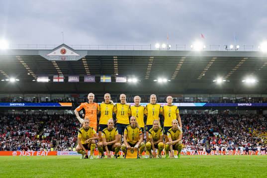 The starting eleven of Sweden pose for a team photo the