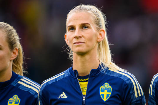 Sofia Jakobsson ahead of the UEFA Women's Euro 2022 semifinal match between England and Sweden on July 26, 2022 in Sheffield. 