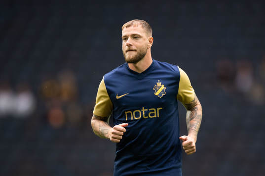 John Guidetti of AIK ahead of the UEFA Europa Conference League qualifying match on July 27, 2022 in Stockholm. 