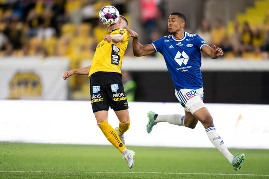 Jacob Ondrejka of Elfsborg and Mathis Bolly of Molde during the UEFA Conference League match between Elfsborg and Molde on July 28, 2022 in Borås. 
