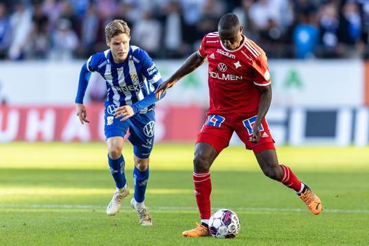 IFK Göteborgs Gustaf Norlin och IFK Norrköpings Godswill Ekpolo Egbulu