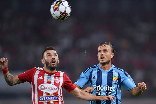 Pierre Bengtsson of Djurgården and Radoslav Dimitrov of FK Shkendija