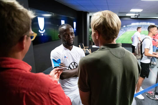 Muhamed Buya Turay of Malmö FF in mixed zone