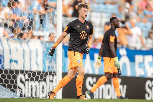 Goalkeeper Viktor Andersson of Malmö FF ahead of the UEFA Europa League qualification match between Malmö FF and Diddeleng on August 4, 2022 in Malmö. 