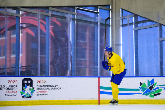 Daniel Torgersson of Sweden celebrates at a practice session