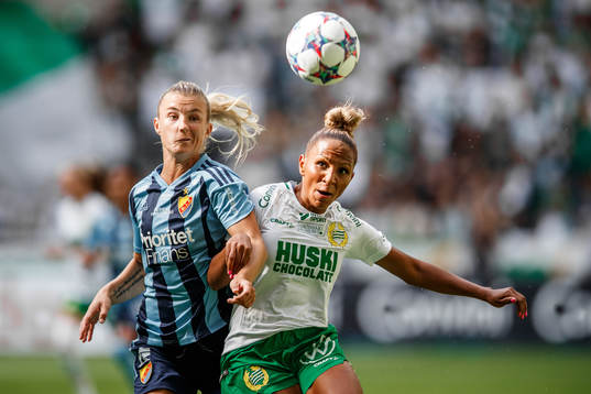 Djurgårdens Emelie Asplund Lövgren och Hammarbys Madelen Janogy