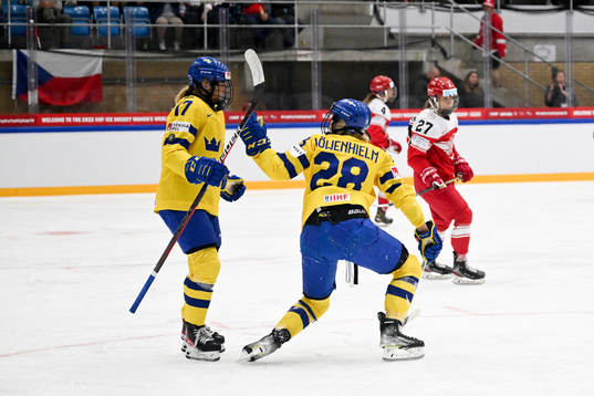 Sofie Lundin and Michelle Löwenhielm of Sweden  celebrate