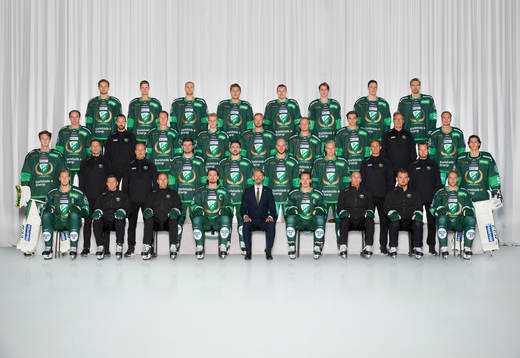  Marcus Westfält, Carl Jakobsson, Henrik Björklund, Max Lindroth, Ville Pokka, Lucas Forsell, Mattias Göransson, augusti Thornberg. 3:e ledet från vänster: Oscar Lawner, materialförvaltare Fredrik Sundin, Patrik Lundh, Anton Berglund, Axel Bergqvist, Marcus Nilsson, Joel Nyström, materialförvaltare Joakim Andersson, Michael Lindqvist. 2:a ledet från vänster: Dennis Hildeby, fystränare Richard Kalenius materialförvaltare Arto Mäntymäki, Mikael Wikstrand, Jens Westin, Theodor Lennström, Daniel Viksten, sjukgymnast Mattias Hell, naprapat Oskar Strandlund, Matt Tomkins. Sittande från vänster: Victor Ejdsell, assisterande tränare Pelle Prestberg, assisterande tränare Thomas Rhodin, Linus Johansson, sportdirektör Rickard Wallin, Joakim Nygård, huvudtränare Tomas Mitell, målvaktstränare Maciej Szwoch, Per Åslund.