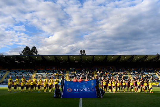 Players of Sweden and of Belgium at lineup ahead of the international friendly U23 football match between Sweden and Belgium on September 2, 2022 in Jönköping. 