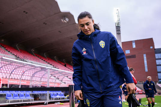 goalkeeper Zecira Musovic of the Swedish women's national football team at a training session