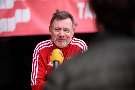 Peter Gerhardsson, head coach of the Swedish women's national football team speaks to media