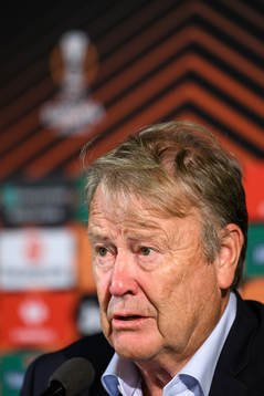 Head coach Åge Hareide of Malmö FF at a press conference
