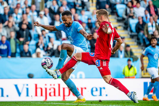 Malmö FFs Isaac Kiese Thelin och IFK Norrköpings Marco Lund Nielsen