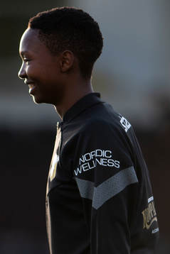 Häckens Aisha Masaka innan fotbollsmatchen i Svenska Cupen