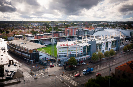 Drönarvy över Behrn Arena