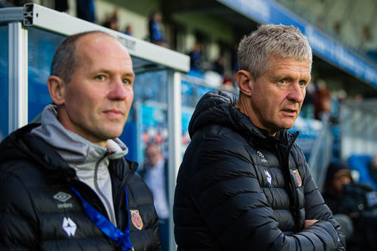 Bjørn Erik Melland, sports director of Aalesund, og Lars Arne Nilsen, head coach of Aalesund, ahead of the Eliteserien match between Molde and Aalesund on September 18, 2022 in Molde.