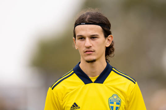 Gent Elezaj of Sweden ahead of the under-17 4-Nations tournament football match between Sweden and Austria on September 24, 2022 in Ystad. 