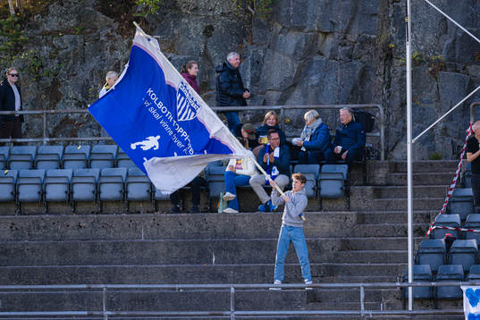 Spectators in the stands ahead of the Toppserien football match between Kolbotn and LSK Kvinner on September 25, 2022 in Oslo.