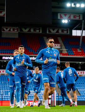 Mohamed Elyounoussi and Omar Elabdellaoui of the Norwegian national football team
