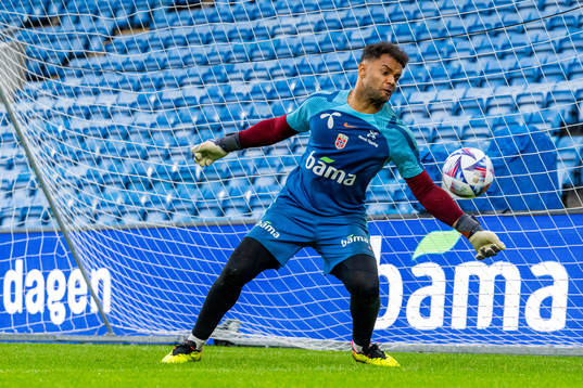 Goalkeeper Sten Grytebust of the Norwegian national football team during a training session on September 26, 2022 in Oslo. 
