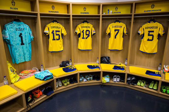 Jerseys of Robin Olsen, Daniel Sundgren, Mattias Svanberg,