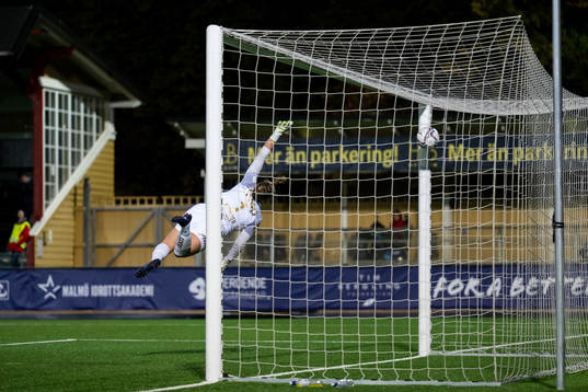 Sofie Bruun Bredgaard of FC Rosengård (not pictured) score the 1-0 goal behind goalkeeper Aurora Mikalsen of Brann