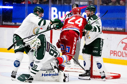 Timrås Erik Walli Walterholm och Färjestads målvakt