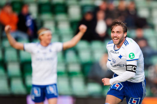 IFK Norrköpings Christoffer Nyman jublar efter att ha gjort 0-3