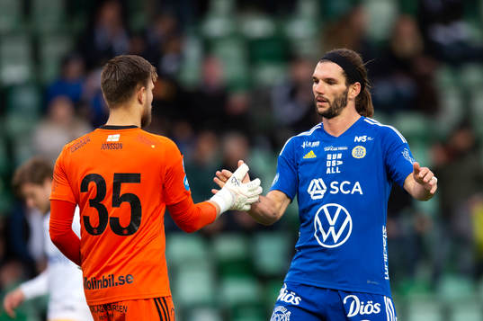 GIF Sundsvalls målvakt Oscar Jonsson och Forrest Lasso