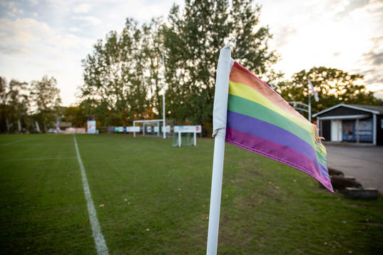 En regnbågsfärgad hörnflagga
