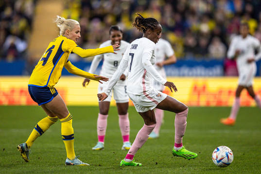 Nathalie Björn of Sweden and Ouleymata Sarr of France