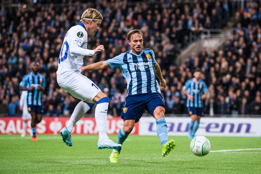 Jens Petter Hauge of Gent and Pierre Bengtsson of Djurgården