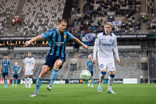 Elias Andersson of Djurgården and Jens Petter Hauge of Gent