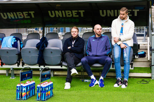 Djurgårdens Elliot Käck, Marcus Danielson och målvakt Aleksandr Vasyutin
