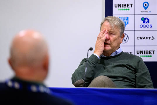 Malmö FFs tränare Åge Hareide på en presskonferens