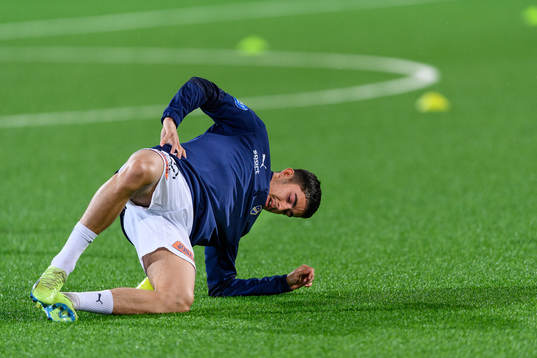 Halmstads Emil Tot Wikström före fotbollsmatchen i